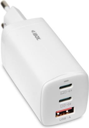 Telefona lādētājs iBOX C-65, USB/2 x USB-C, balta krās., 65 W