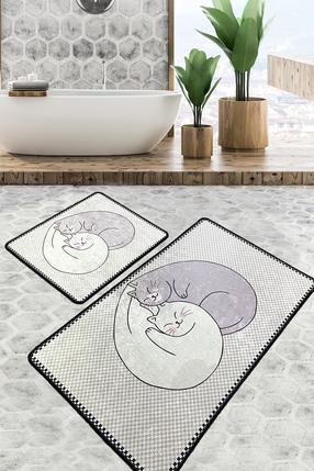 Vonios kilimėlių rinkinys Foutastic Cats 359CHL5178, juoda sp./pilka sp., 100 cm x 60 cm