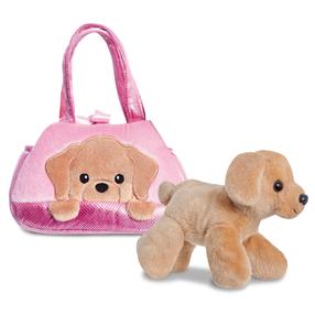 Pliušinis žaislas, su krepšiu šuo Aurora Fancy Pals Labrador, ruda sp./rožinė sp., 20 cm, 2 vnt.