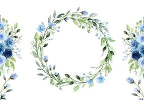 Fototapeet Artgeist Romantic Wreath - Plant Motif With Blue Flowers And Leaves, 175 cm x 175 cm