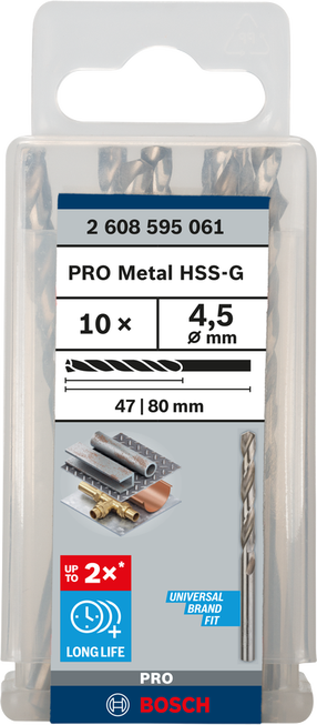 Metalo grąžtų rinkinys Bosch, metalas, hss-g, cilindrinis, 4.5 mm x 8 cm