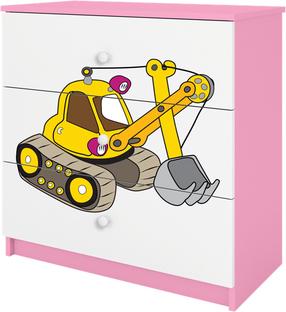 Vaikiška komoda Kocot Kids Babydreams Digger, balta sp./rožinė sp., 80 cm x 41 cm x 80.5 cm