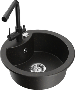 Кухонная мойка Mexen Diego 6512-75-671600-70, гранит, 48.8 см x 48.8 см x 16.7 см, золотой цв./черный цв./хромовый цв.