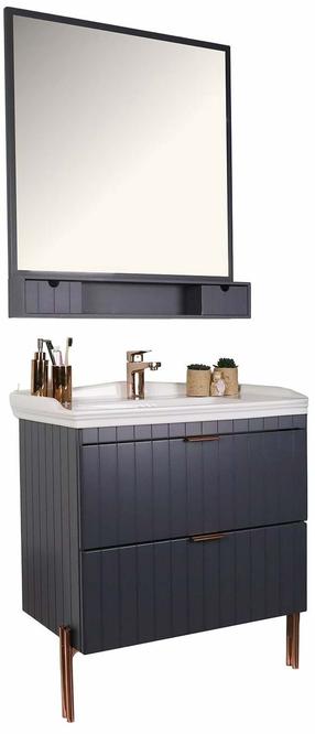 Peegliga vannitoariiulite komplekt Kalune Design Noble 80, antratsiit v./vask v., 48 cm x 80 cm x 84 cm