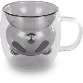 Dvigubo stiklo puodelis Lamart Vaso Panda, juoda sp./skaidri sp., 0.250 l