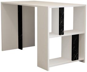 Rakstāmgalds un plaukts Kalune Design Lima Marmor, 120 cm x 60 cm, 75.4 cm, balta krās./melna krās.