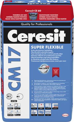 Клей для плитки Ceresit CM17 C2TE S1 Super Flexible, 25 кг, серый цв.