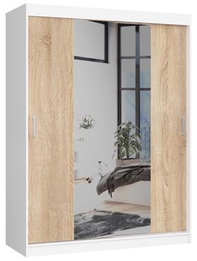 Spinta Akord 150 CLP, balta sp./sonoma ąžuolo sp./šviesiai ruda sp., 60 cm x 150 cm x 200 cm, su veidrodžiu
