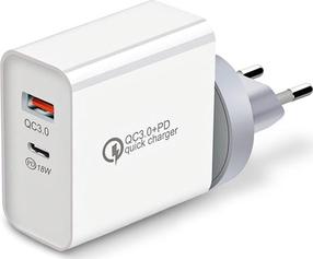 Telefono įkroviklis Montis MT008, USB/USB-C, balta sp., 36 W