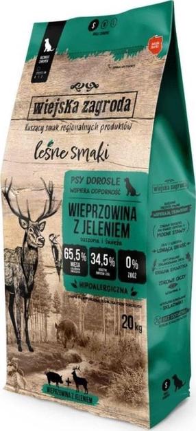 Sausas šunų maistas Wiejska Zagroda, kiauliena/elnių mėsa, 20 kg