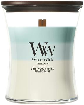 Svece, aromātiskā WoodWick Driftwood Shores, 50 - 65 h, 275 g, zila krās./balta krās.