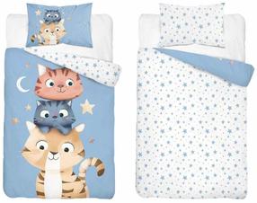Bērnu gultas veļas komplekts Kittens PPG-162, zila krās./balta krās./brūngans krās., 120 x 90 cm