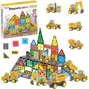Magnētiskais konstruktors Woopie Tiles Construction Vehicles, 30 gab., daudzkrāsaina