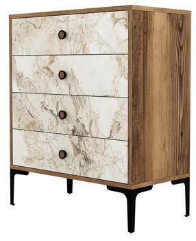 Komoda Kalune Design Lizbon 538, balta sp./riešuto sp./smėlio sp., 90.7 cm x 76 cm x 40 cm