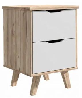 Naktinis staliukas Forte Scandinavian FINVNKK111-L25, ąžuolo sp./balta sp., 63 cm x 45 cm x 42 cm