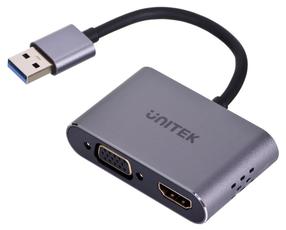 Адаптер Unitek USB - VGA/HDMI V1304A USB male, VGA/HDMI female, 0.15 м, серый цв.