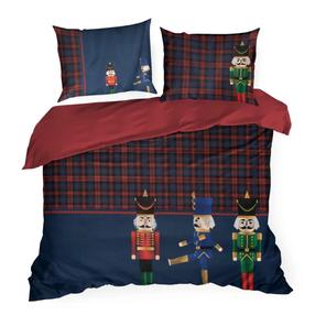 Kalėdinis patalynės užvalkalų komplektas PTR-15, raudona/tamsiai mėlyna, 160 x 200 cm