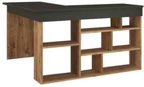 Kampinis rašomasis stalas Kalune Design CT5 AA, 129 cm x 120 cm, 72 cm, juoda sp./pušies sp