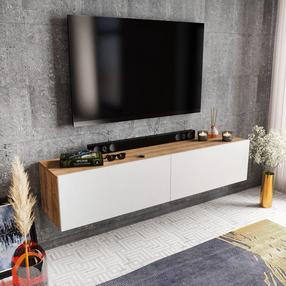 TV staliukas Kalune Design Poling, balta sp./riešuto sp., 36.8 cm x 159.7 cm x 34.1 cm