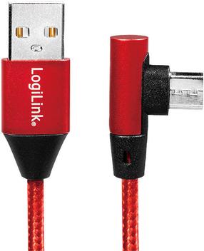 Провод Logilink USB To Micro USB 90° Angled Cable USB, Micro USB, 0.3 м, красный цв.