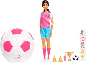 Lelle ar aksesuāriem Mattel Barbie Team Roll & Reveal Soccer, 30 cm, daudzkrāsaina