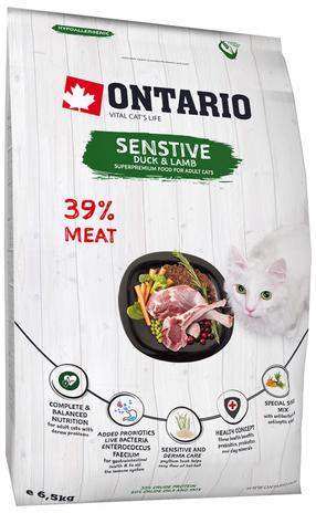 Sausas kačių maistas Ontario Sensitive Derma, antiena, 6.5 kg