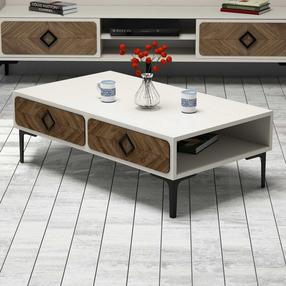 Kohvilaud Kalune Design Samba, kreemjasvalge/pruun v., 105 cm x 60 cm x 34.6 cm