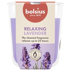 Svece, aromātiskā Bolsius Relaxing Lavender, 25 h, violeta krās.