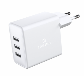 Telefona lādētājs Swissten Smart IC Travel Charger, 3 x USB, balta krās., 15 W