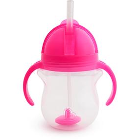 Dzeramā pudele ar silikona salmiņu Munchkin 90123, 207 ml, 6+ mēn., plastmasa, rozā krās.