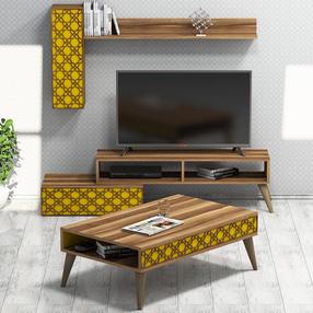 Комплект мебели для гостиной Kalune Design Planet, комнатные, желтый цв./ореховый цв.