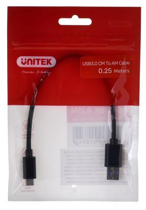 Kabelis Unitek USB - USB-C 3.1 Y-C490BK USB, USB-C, 0.25 m, juoda sp.