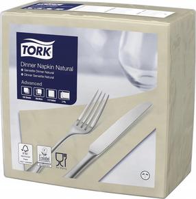 Popierinės servetėlės Tork Natural, 39 cm x 39 cm, smėlio sp., 150 vnt.