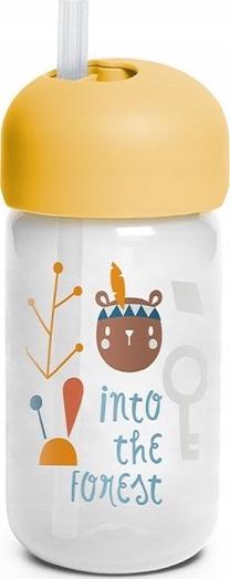 Gertuvė su silikoniniu šiaudeliu Suavinex Forest 401207, 340 ml, 18 mėn., plastikas, geltona sp.