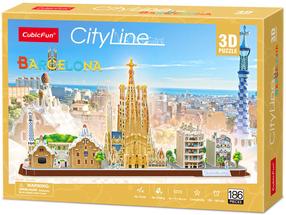 3D puzle Cubicfun City Line Barcelona MC256h, 54 cm x 17 cm, 186 gab., daudzkrāsaina
