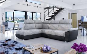 Kampinė sofa Loreto Berlin 01, Soft 11, juoda sp./pilka sp., kairinė, 210 x 260 cm x 102 cm