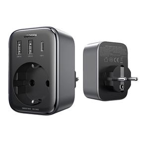 Reisilaadija Ugreen CD314 Super Fast GaN 65W, USB Type C/USB Type A/Euro Plug / 12-24 V, must v., 30 W