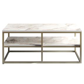 Kavos staliukas Kalune Design Forteaus, aukso sp./balta sp., 45.4 cm x 110.4 cm x 47 cm