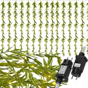 LED lempučių užuolaida Springos Artificial Ruscus Leaves, 5.85 m, šiltai balta sp., 200 LED, Skaidri sp./Žalia sp.