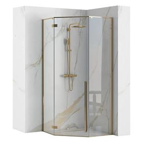 Dušo kabina Rea Diamond, kampinė, be padėklo, 100 cm x 100 cm x 195 cm, aukso sp./grūdintas