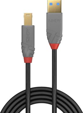 Vads Lindy Anthra Line USB 3.0 A male, USB 3.0 B male, 3 m, melna krās.