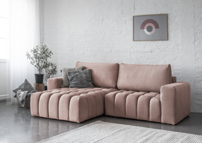 Kampinė sofa Bonett Monolith 63, rožinė sp., kairinė, 175 x 250 cm x 92 cm