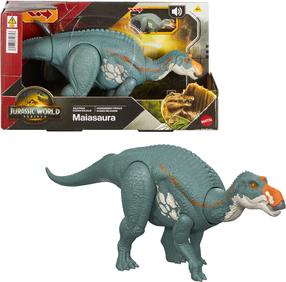 Žaislinė figūrėlė Mattel Jurassic World Rebirth Wild Roar Maiasaura JGC82, 31 cm, mėlyna sp.