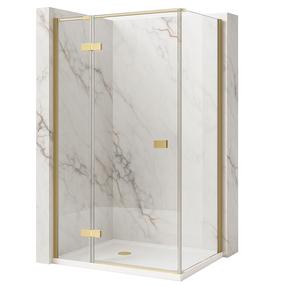 Dušo kabina Rea Atlas KPL-K4476, stačiakampė, be padėklo, 120 cm x 90 cm x 200 cm, brushed gold sp./skaidrus