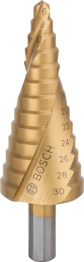 Pakopinis grąžtas Bosch, metalas, hss-tin, tiesus, 6-30 mm x 9.3 cm