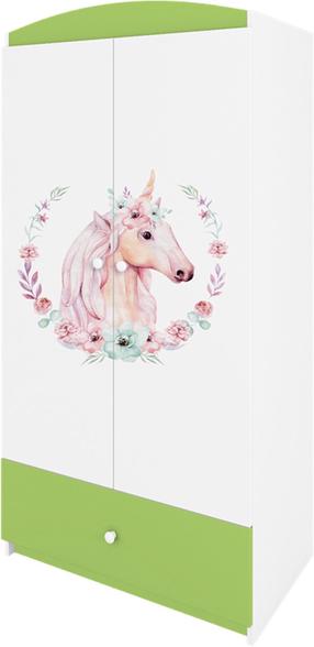 Vaikiška spinta Kocot Kids Babydreams Horse, balta sp./žalia sp., 90 cm x 52 cm x 175.5 cm