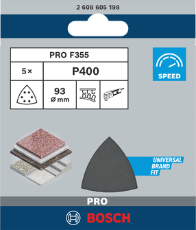 Шлифовальная бумага Bosch Pro 2608605198, 400, 9.3 см x 9.3 см, 5 шт.
