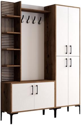 Prieškambario baldų komplektas Kalune Design Viyana DA, vidaus, balta sp./riešuto sp.