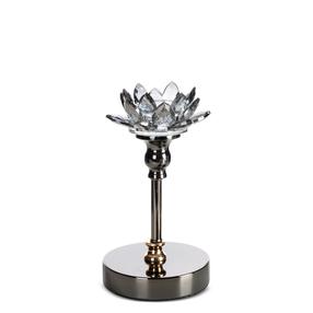 Žvakidė Dalia, krištolas/metalas, Ø 12 cm, 19 cm, juoda sp.