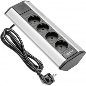 Iebūvēts pagarinātājs Gt AE-PBKT4S-80, 3G1.5, 1.5 m, 2USB, sudraba krās.